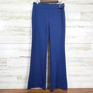 Chicos Size 0.5R/US 6 Navy Blue Textured Wide Leg Flare Dress Pants Buckle